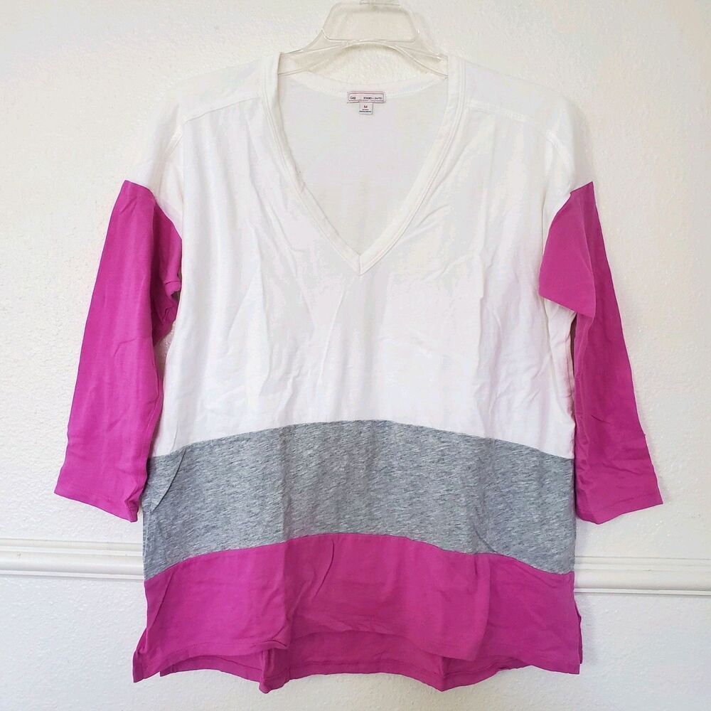 Gap 3/4 Sleeve V Neck T-shirt M Color Block Stripe Vintage Gap Designed Crafted
